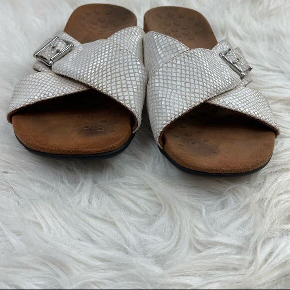 Vionic Dorie Rest Snakeskin Leather Slide Sandals - Picture 4 of 11